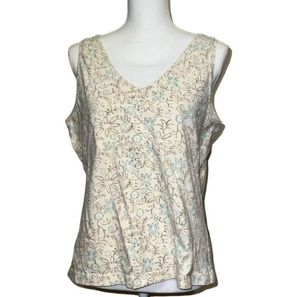 Woolrich Womens Cream Floral Tank Top Size Large V Neck Sleeveless Lounge - Picture 1 of 11